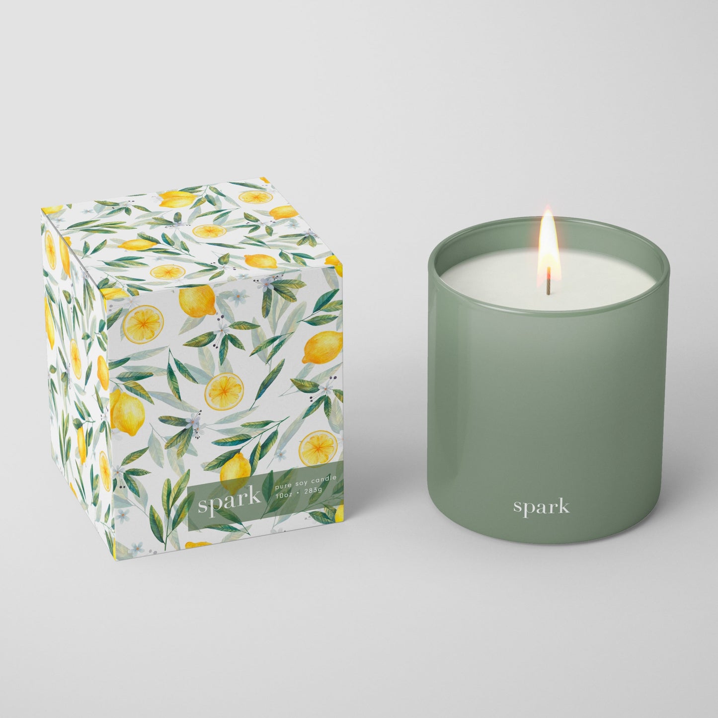 Custom Printed Italian Lemon Gift Box + Green Glass Candle