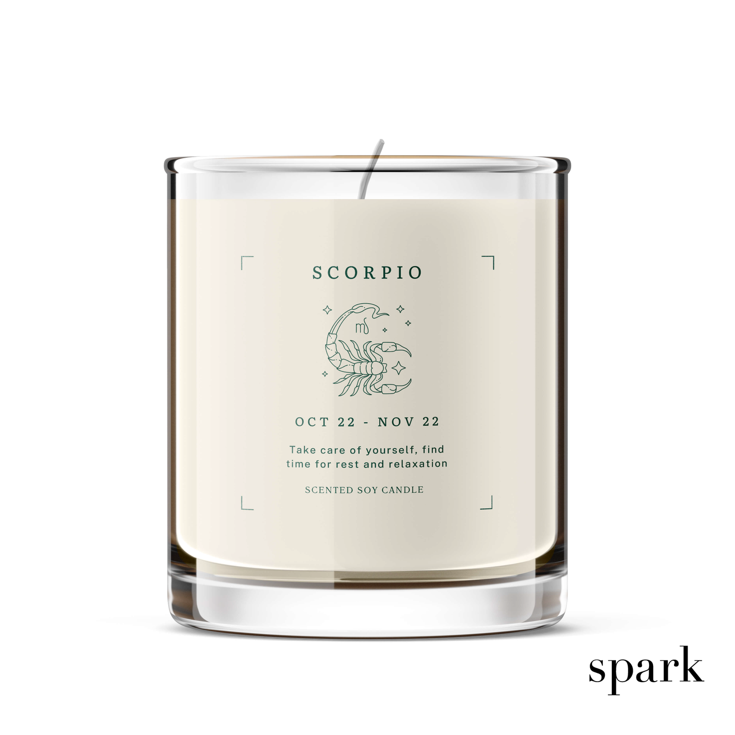 Custom branded 10oz clear glass candle produced by a candle manufacturer for events and holiday gifts.