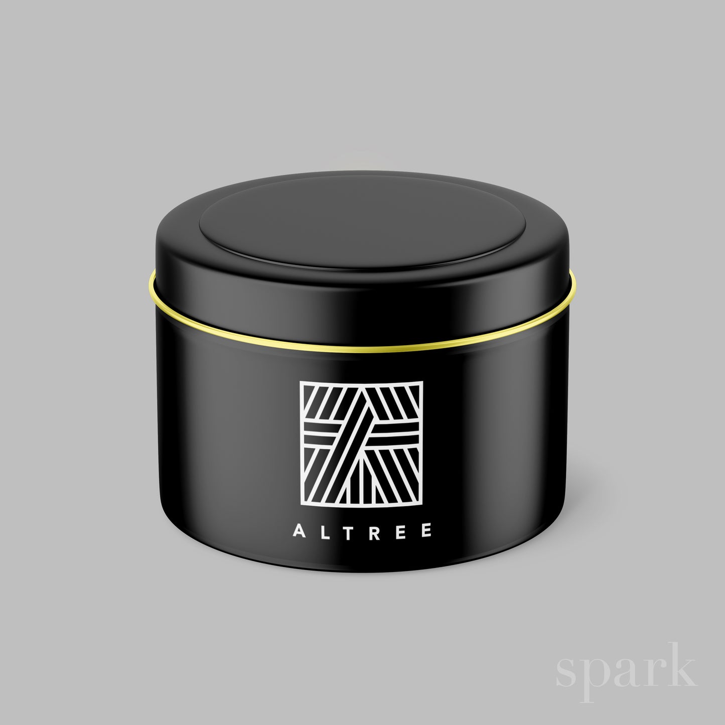 Branded 4oz matte black tin candle for corporate events and promotional giveaways.