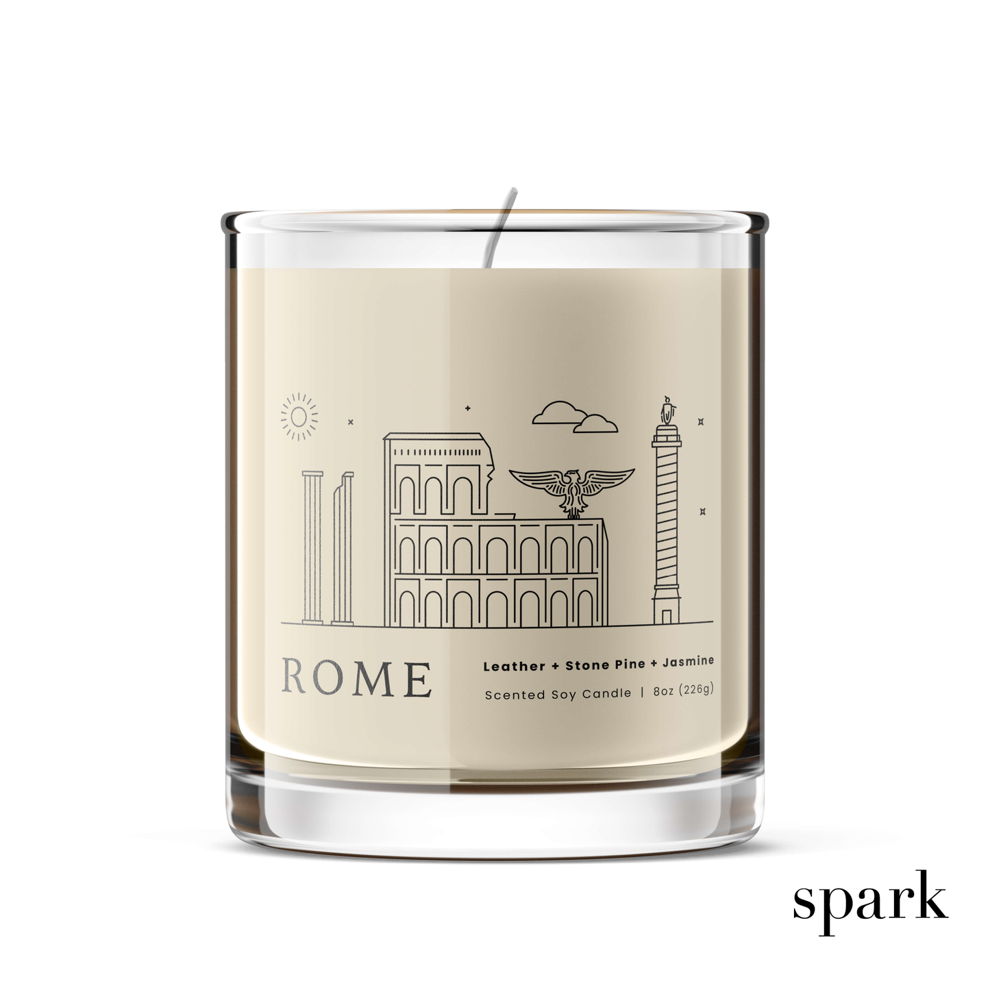 Custom 10oz clear glass candle with logo imprint manufactured for corporate gifting and branded merchandise.