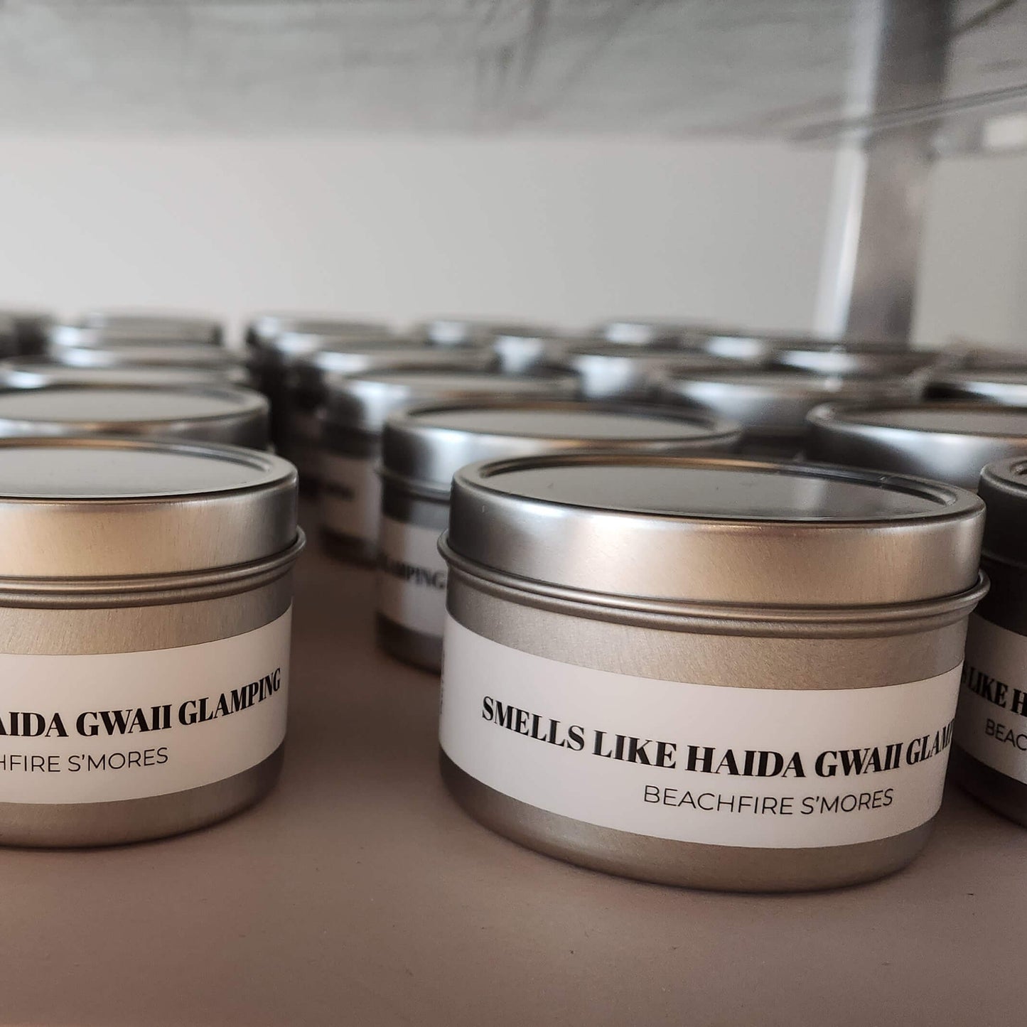 Custom 4oz Silver Tin Candle Half Wrap Label - Glamping Branded Retail Merch