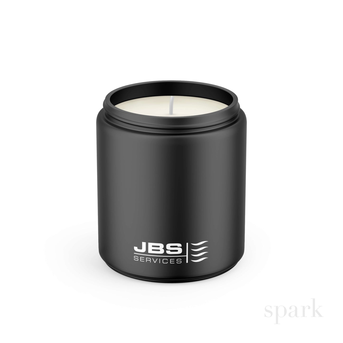 Custom logo candle used as branded swag for events and promotions.