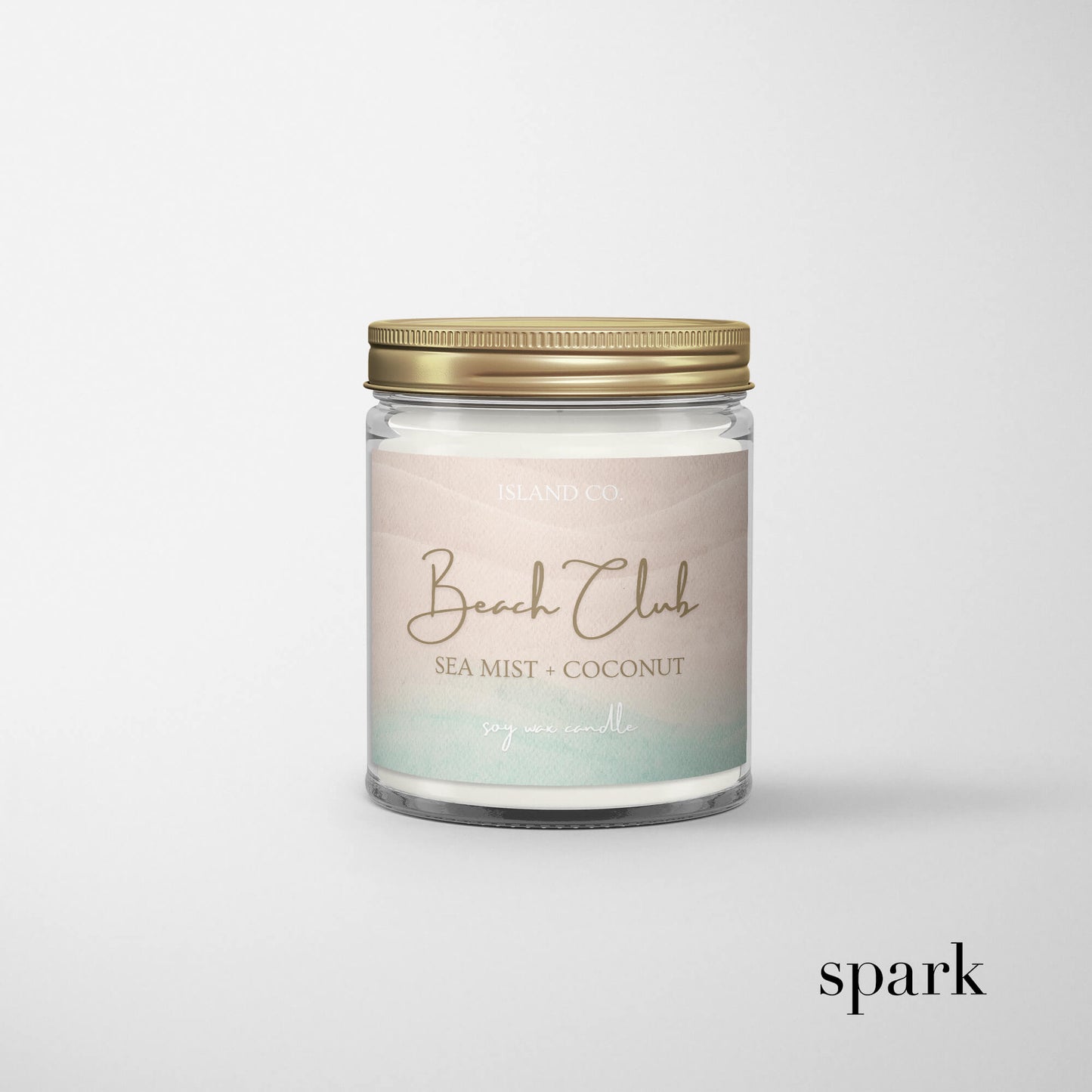 Custom 8oz clear glass jar candle with full-color label for corporate gifting and branded merchandise.