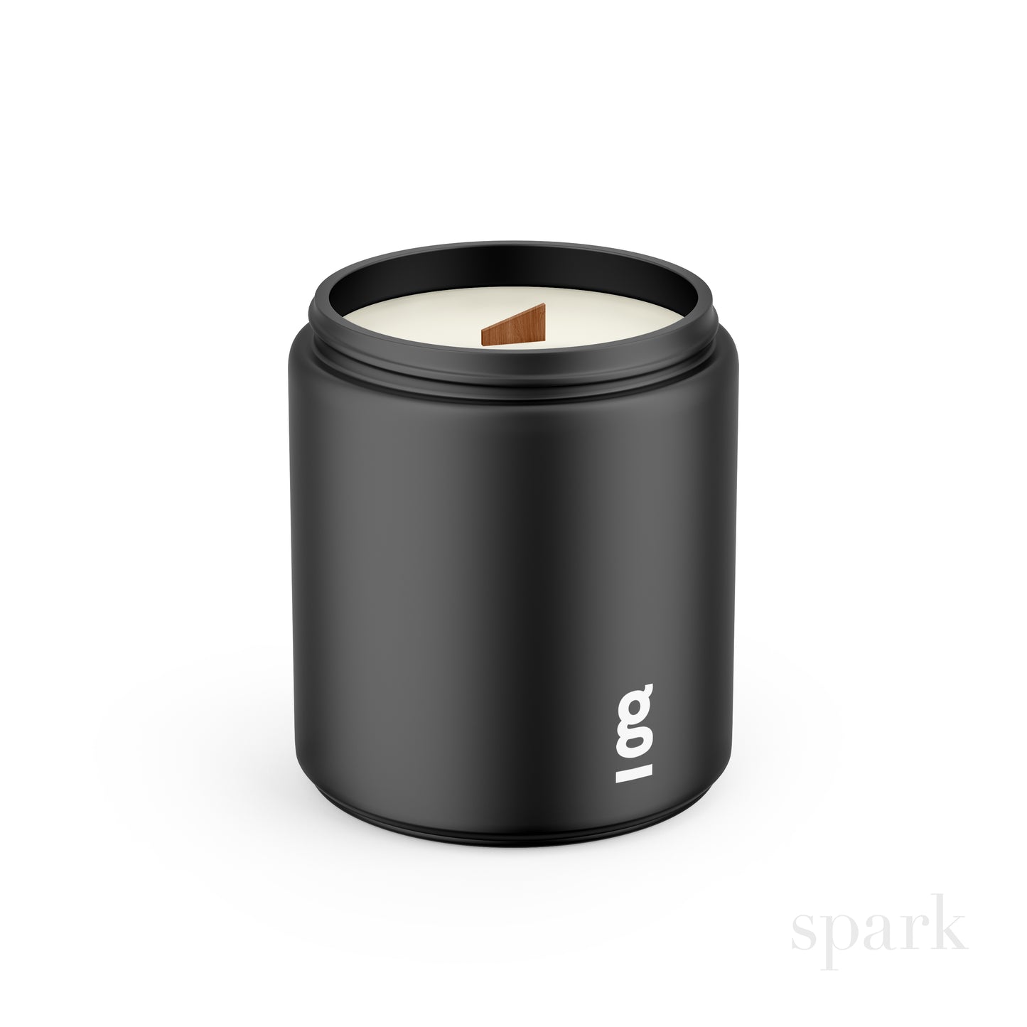 Branded 8oz matte black glass candle designed for marketing agencies and client kits.