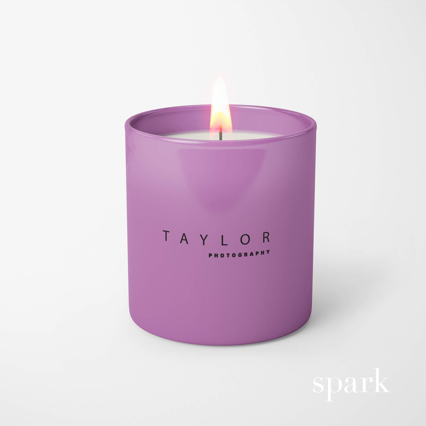 Close-up of single-color logo imprint on a custom 10oz Pantone glass candle.
