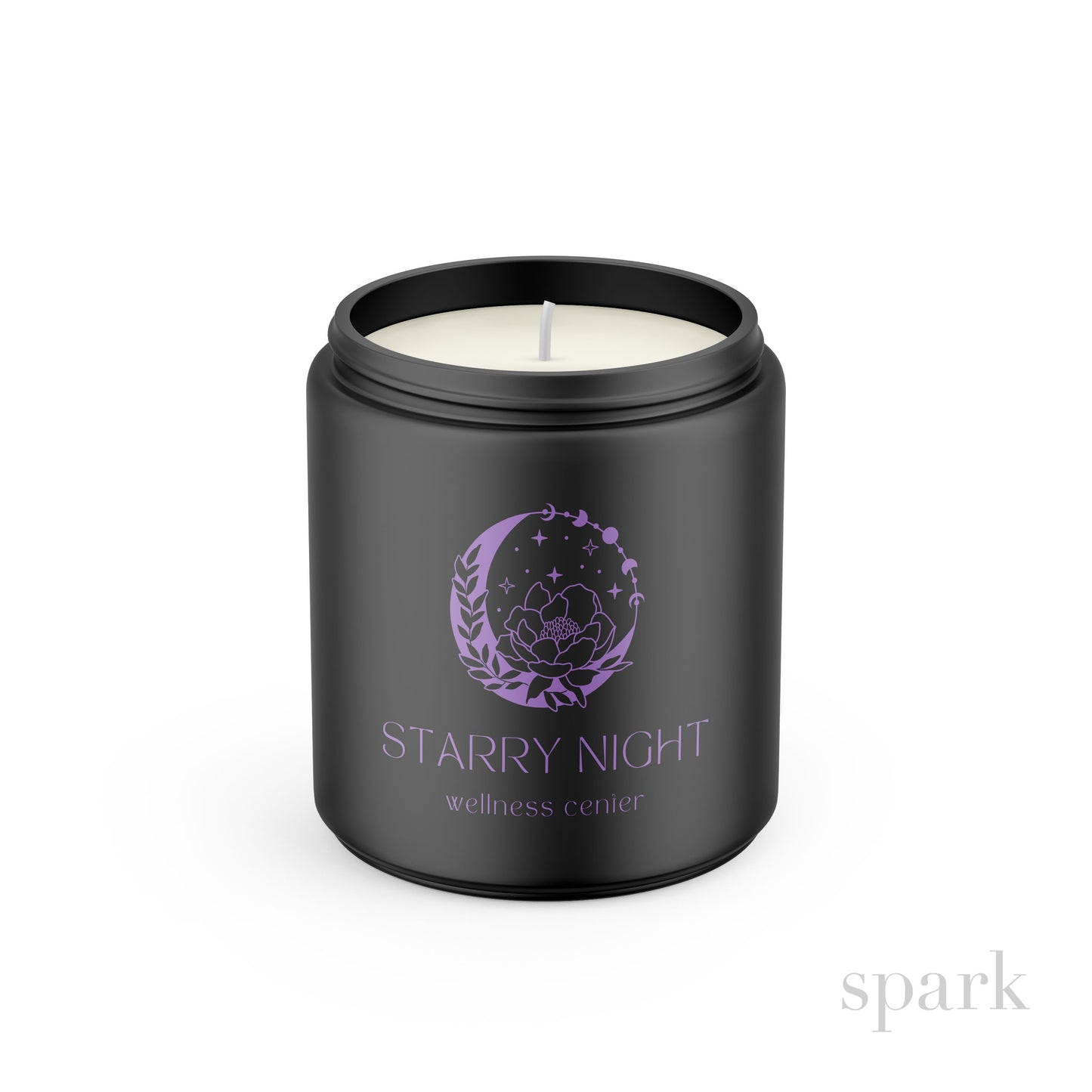 Custom 8oz black glass jar logo candle used as branded swag for events and promotions, and corporate gifts