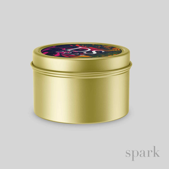 Custom 4oz Aromatherapy Soy Candle in Gold Tin - Choose Your Label Design & Scent