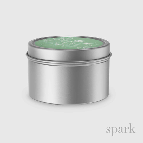 Load image into Gallery viewer, Custom 4oz Aromatherapy Soy Candle in Silver Tin - Choose Your Label Design &amp;amp; Scent

