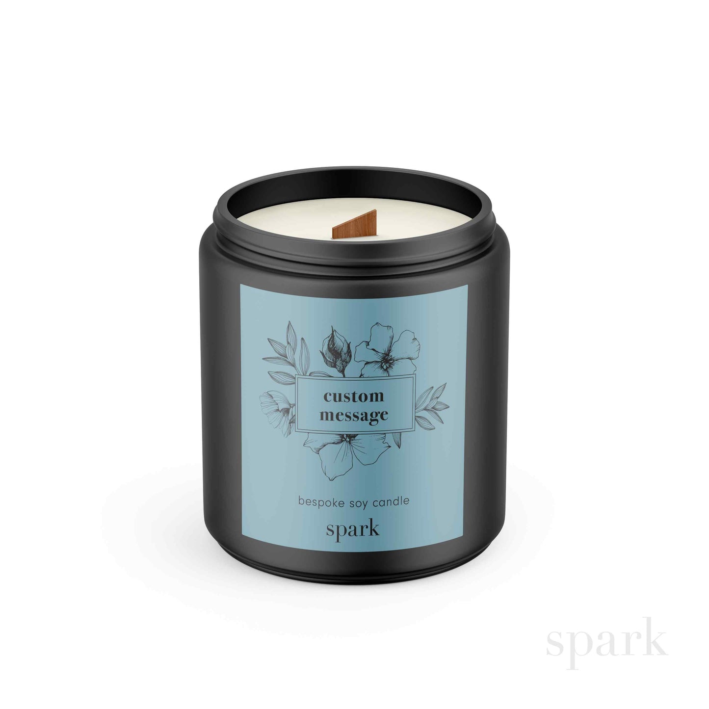 Custom 8oz Aromatherapy Soy Candle in Matte Black Glass Jar with Metal Lid