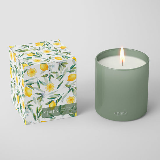 Load image into Gallery viewer, Custom Printed Italian Lemon Gift Box + Green Glass Candle
