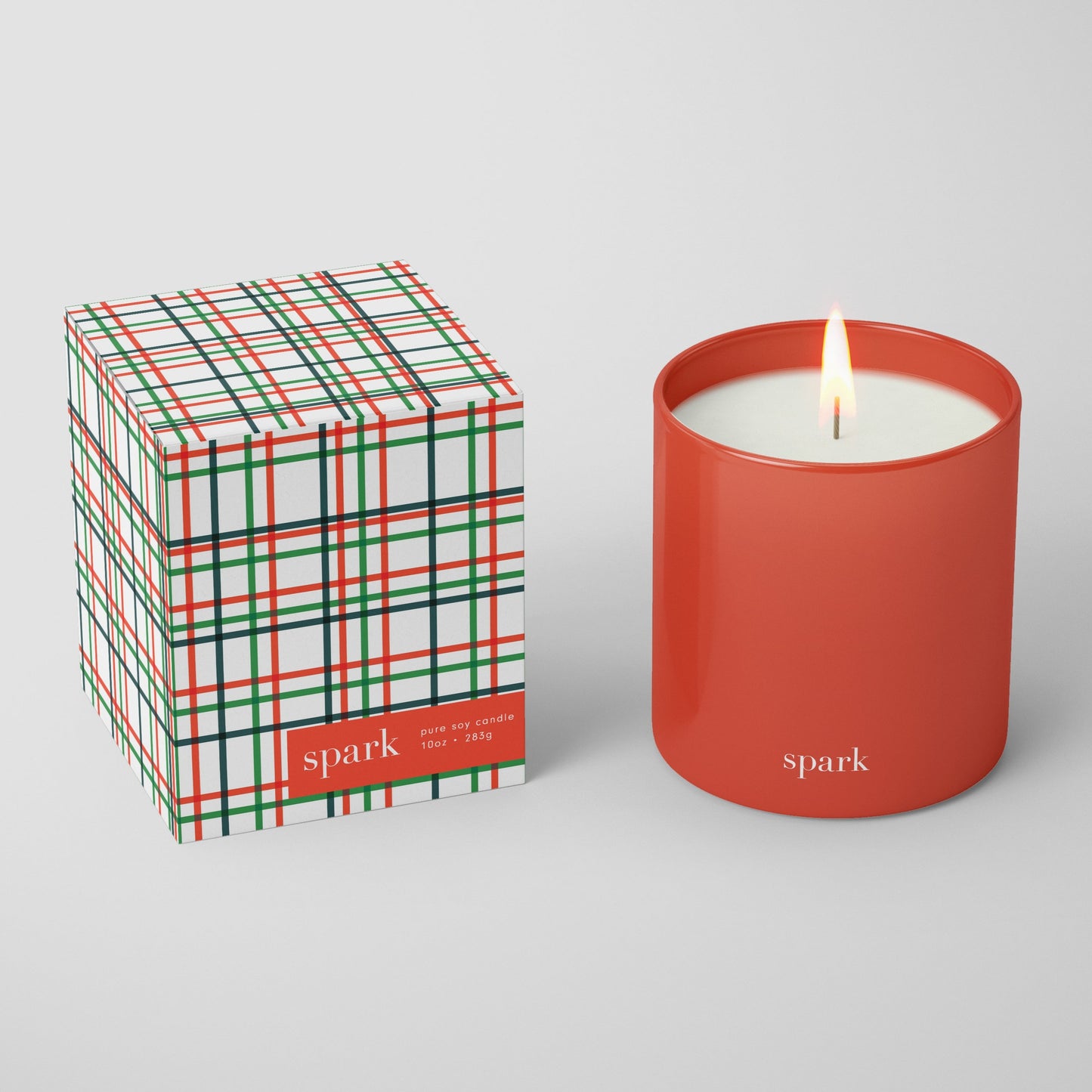 Spark Candles - Custom Printed Pinstripe Gift Box + Candy Red Glass Candle