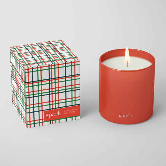 Spark Candles - Custom Printed Pinstripe Gift Box + Candy Red Glass Candle