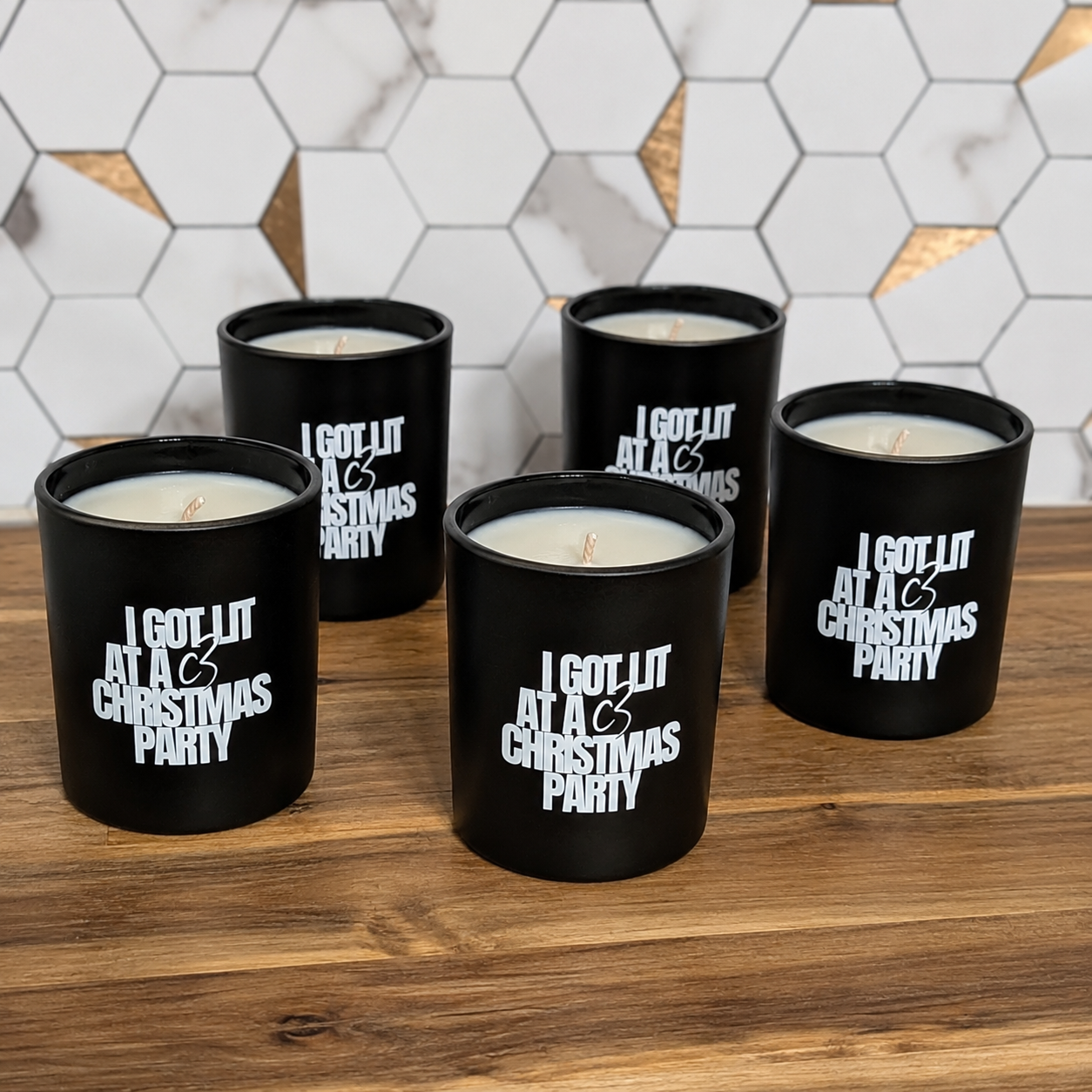 Custom 6oz Black Glass Candle - White Logo Imprint - Christmas Party Gift for Guest