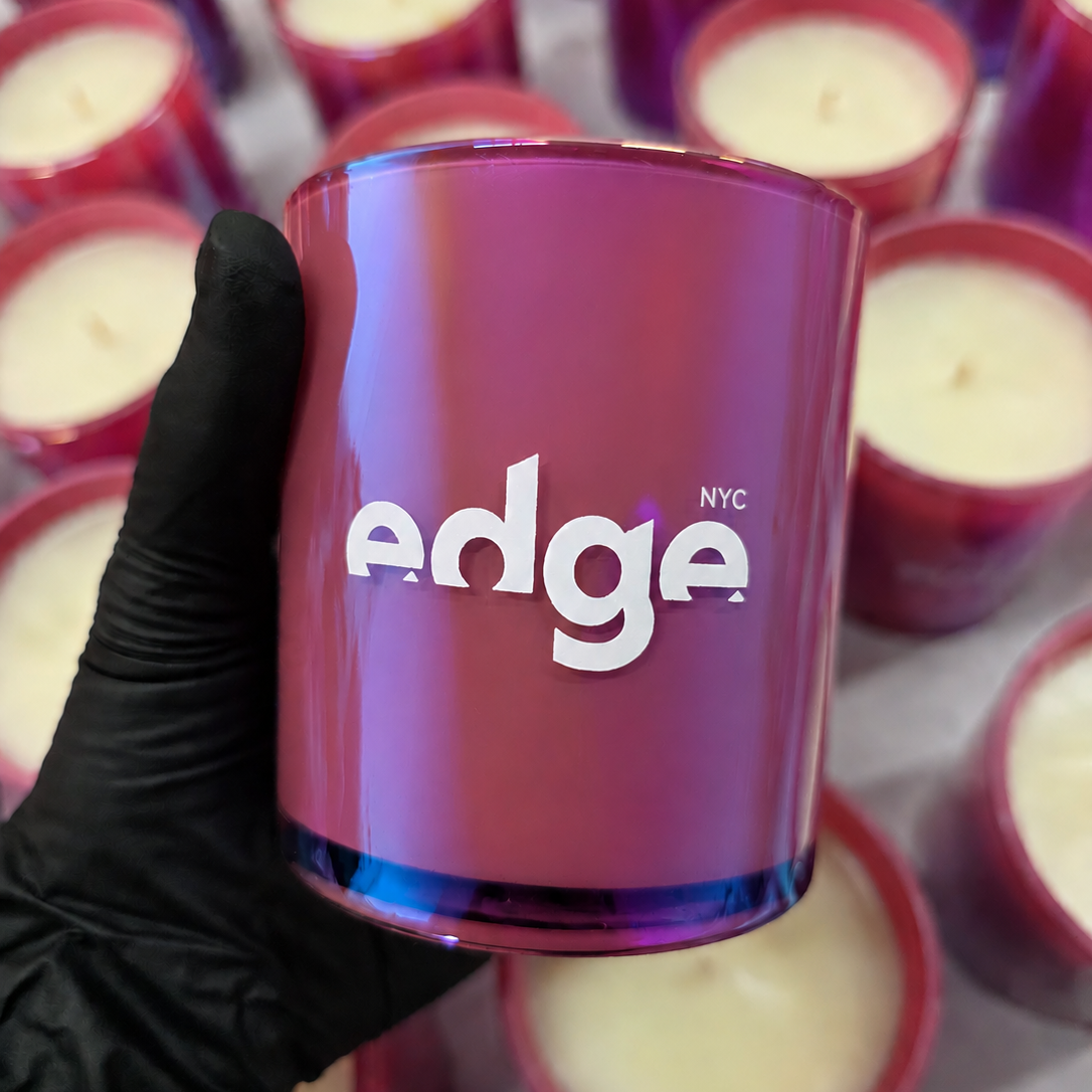Custom 10oz Pink Iridescent Glass Candle Manufacturing  - Event Swag