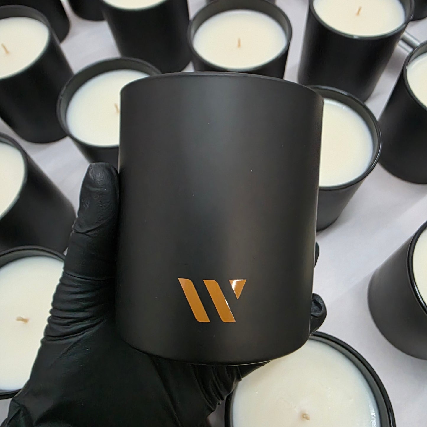 Wealth Management Client Gift Minimalist Classic Custom 10oz Matte Black Glass Candle Orange Logo