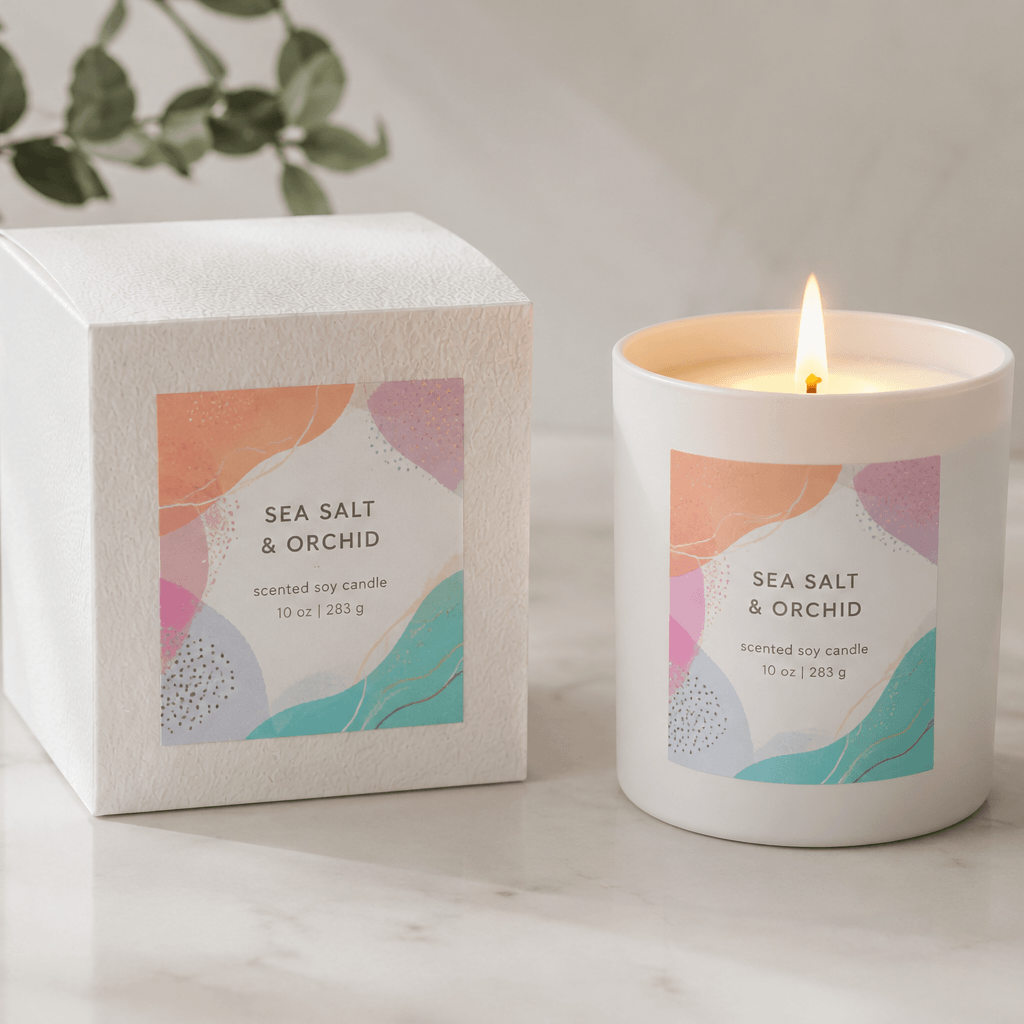 Custom 10oz Matte White Glass Candle + Full-Color Label – Spark