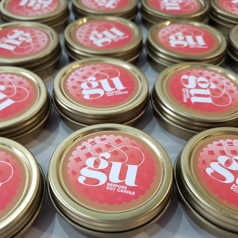 Custom 1oz Gold Tin Candle Bakery Retail Merchandise Giveaway Promo Items