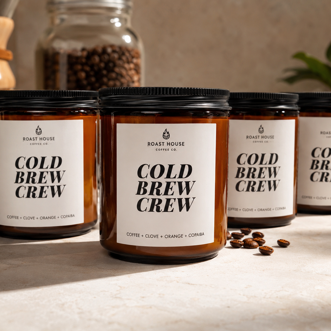 Custom Coffee Shop Scented Candles Private Label Manufacturing 8oz Amber Glass Jar Candles