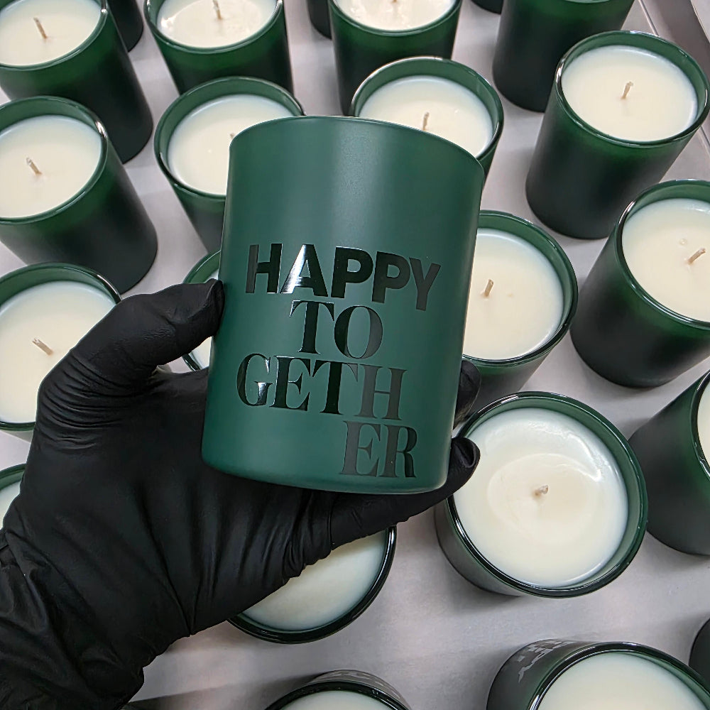 Custom Holiday Retail Candle Manufacturing Pantone Green Glass Matte Monotone Finish