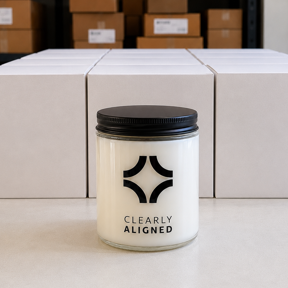 Custom 8oz Clear Glass Jar Candle Black Logo - Memorable Tradeshow Giveaway