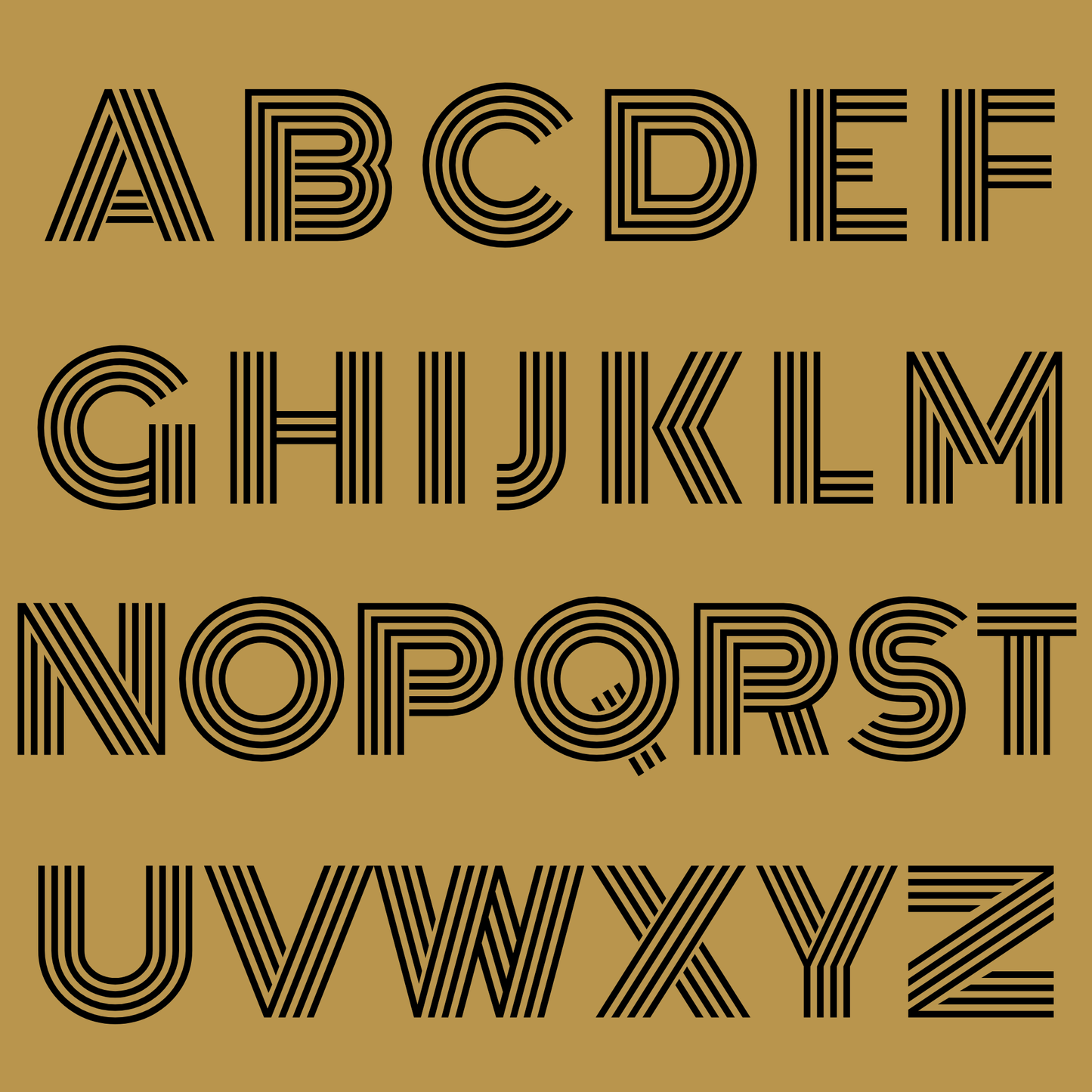 Black alphabet letters on a gold background