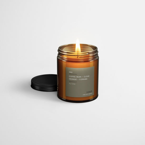 Custom 4oz Aromatherapy Soy Candle in Amber Glass Jar with Metal Lid - Spark Candles