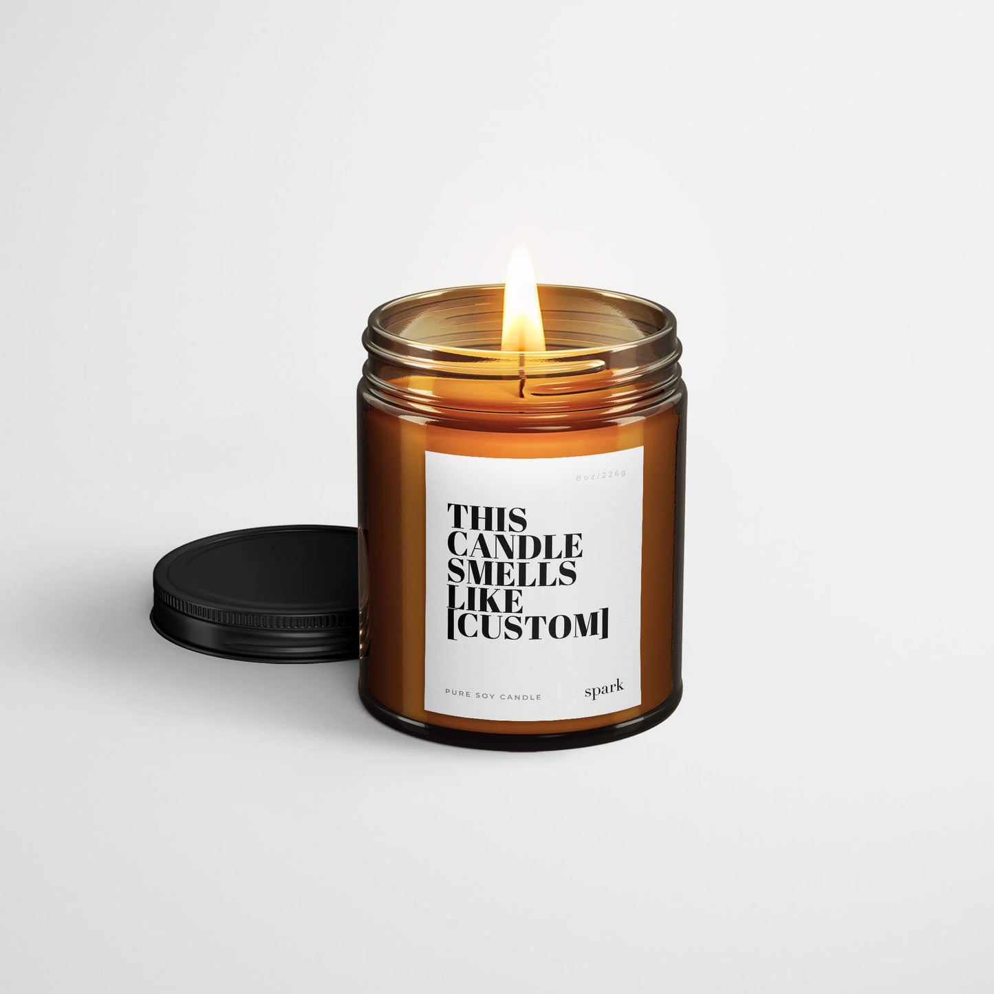 Custom 8oz Amber Glass Jar Candle Style - Choose Your Label Design