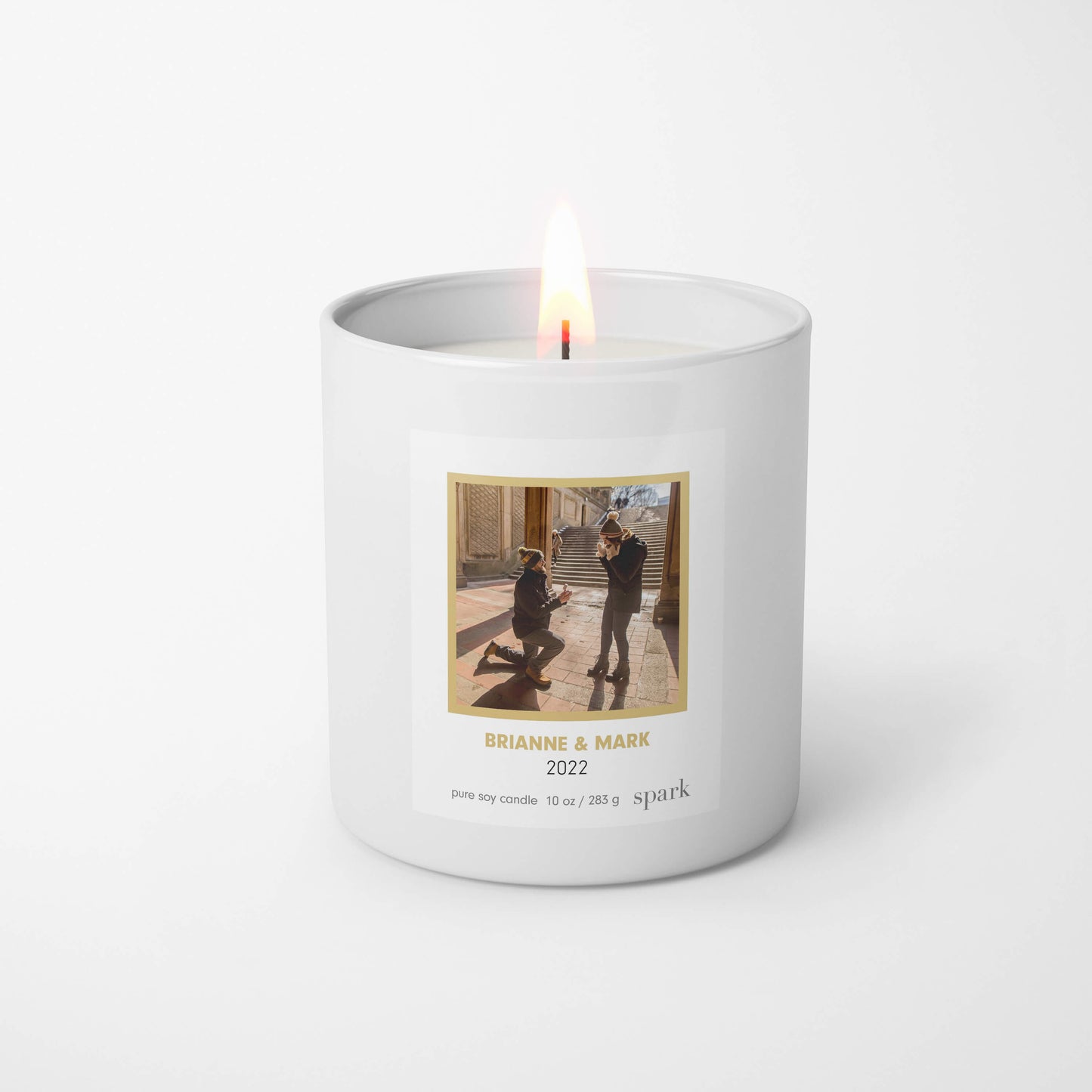 Custom Scented Photo Anniversary Candle for Weddings in 10oz Matte White Glass with Aromatherapy Scent