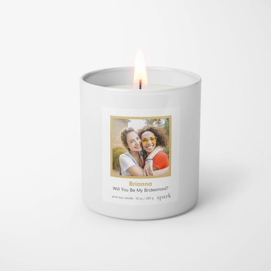 Custom Scented Photo Bridesmaid Candle in 10oz Matte White Glass