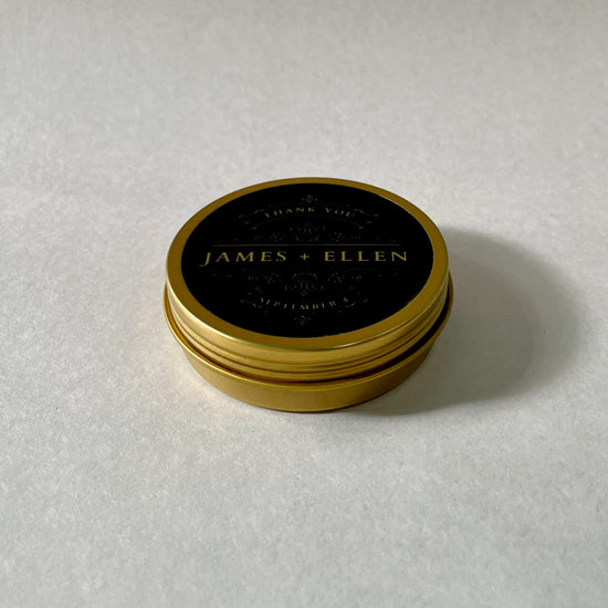 10 Pack - Custom 2oz Aromatherapy Soy Candle in Gold Tin - Label No. 57 - Spark Candles