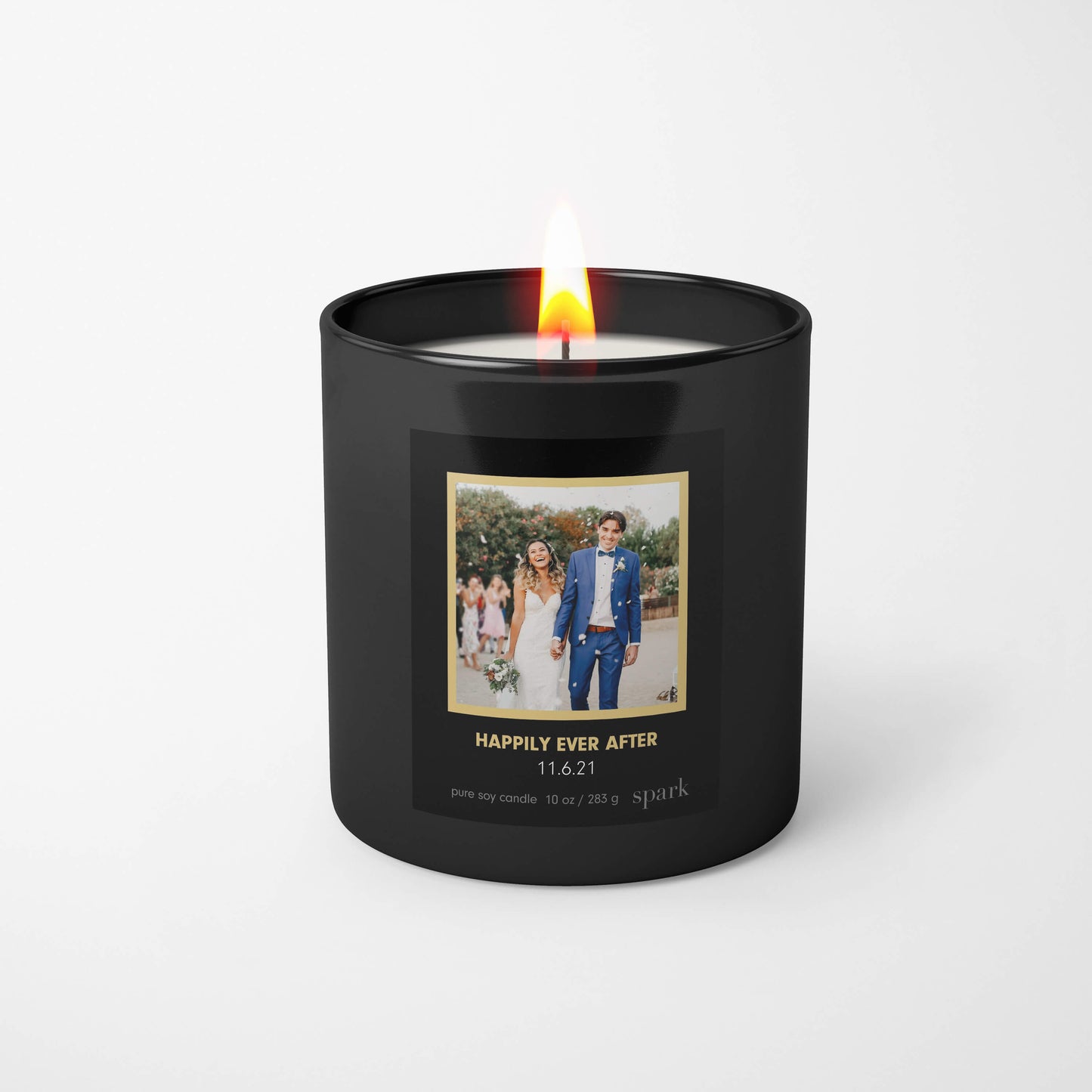 Load image into Gallery viewer, Custom Scented Wedding Photo Candle in 10oz Matte Black Glass with Aromatherapy Scent 
