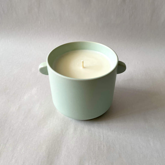 Aromatherapy Scented Pure Soy Clean Burning Candle in Mint Green Luxurious Ceramic Vessel