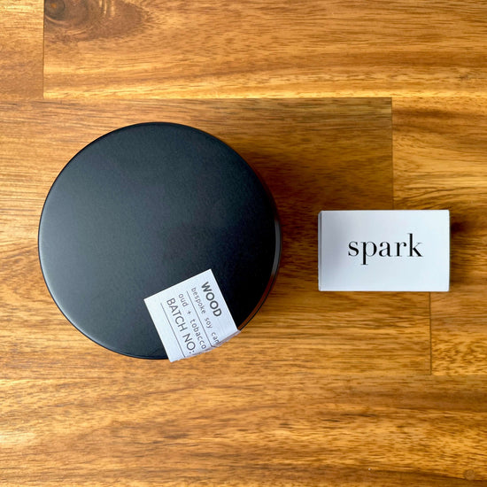 Load image into Gallery viewer, Custom 7.5oz Aromatherapy Soy Candle in Matte Black Tin - Add Your Message - Spark Candles

