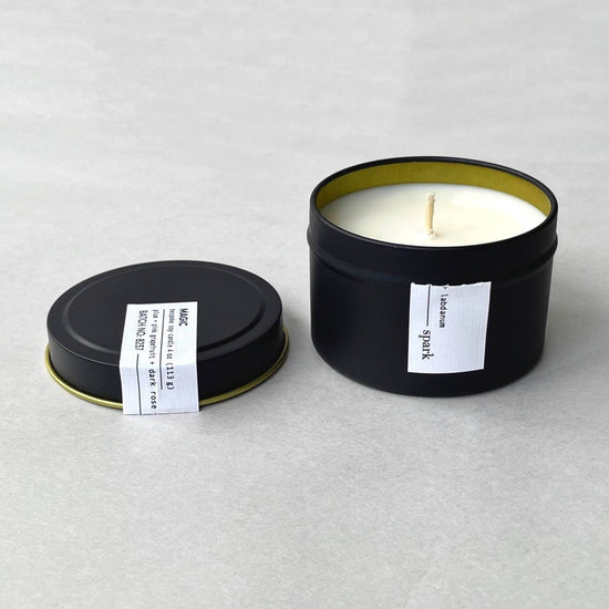 Spark Candles - 4oz Matte Black Tin Candle with Lid and Linen Label